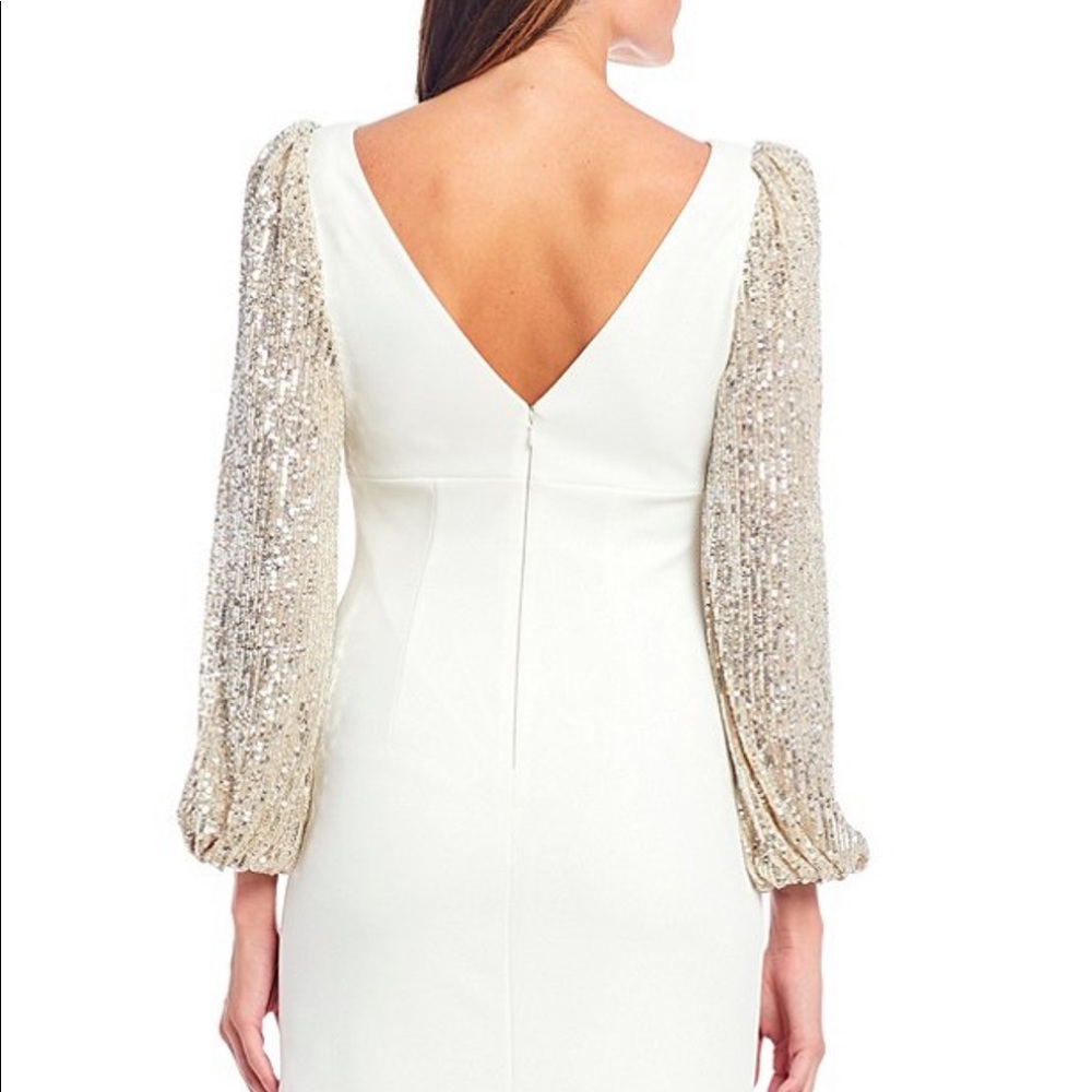 NWT {Eliza J} Sequin Balloon Sleeve Crepe Gown - Picture 7 of 10